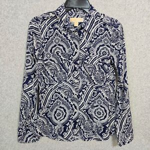 Michael Kors Blue Paisley Shirt Size S Button Down Womens Top